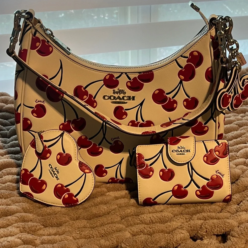Coach Cherry Print Shoulder Bag - Cream and Red - Picture 7 of 7